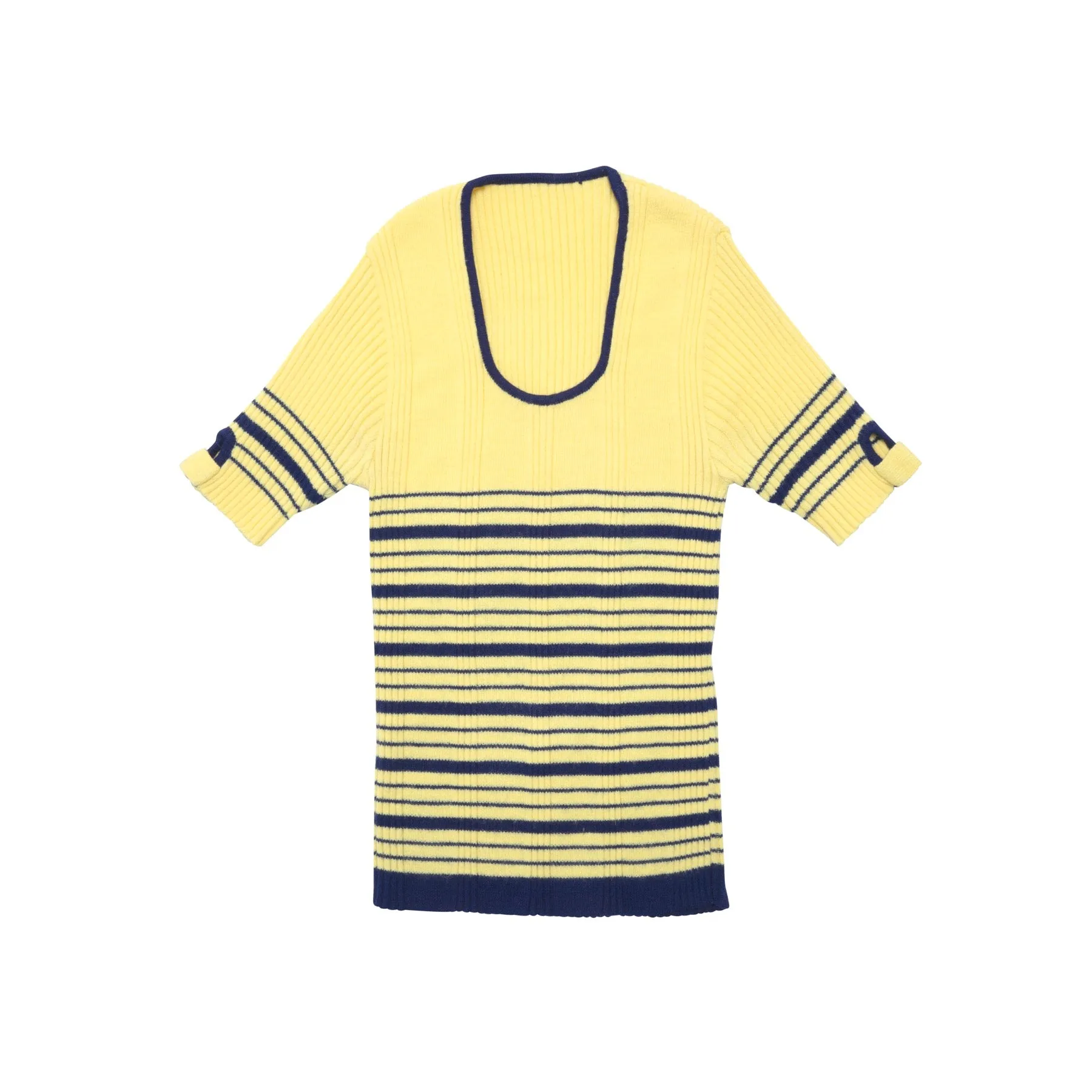 80s, Sculptural Ribbing, Tubular Neckline, Button Tab Cuff, Nautical