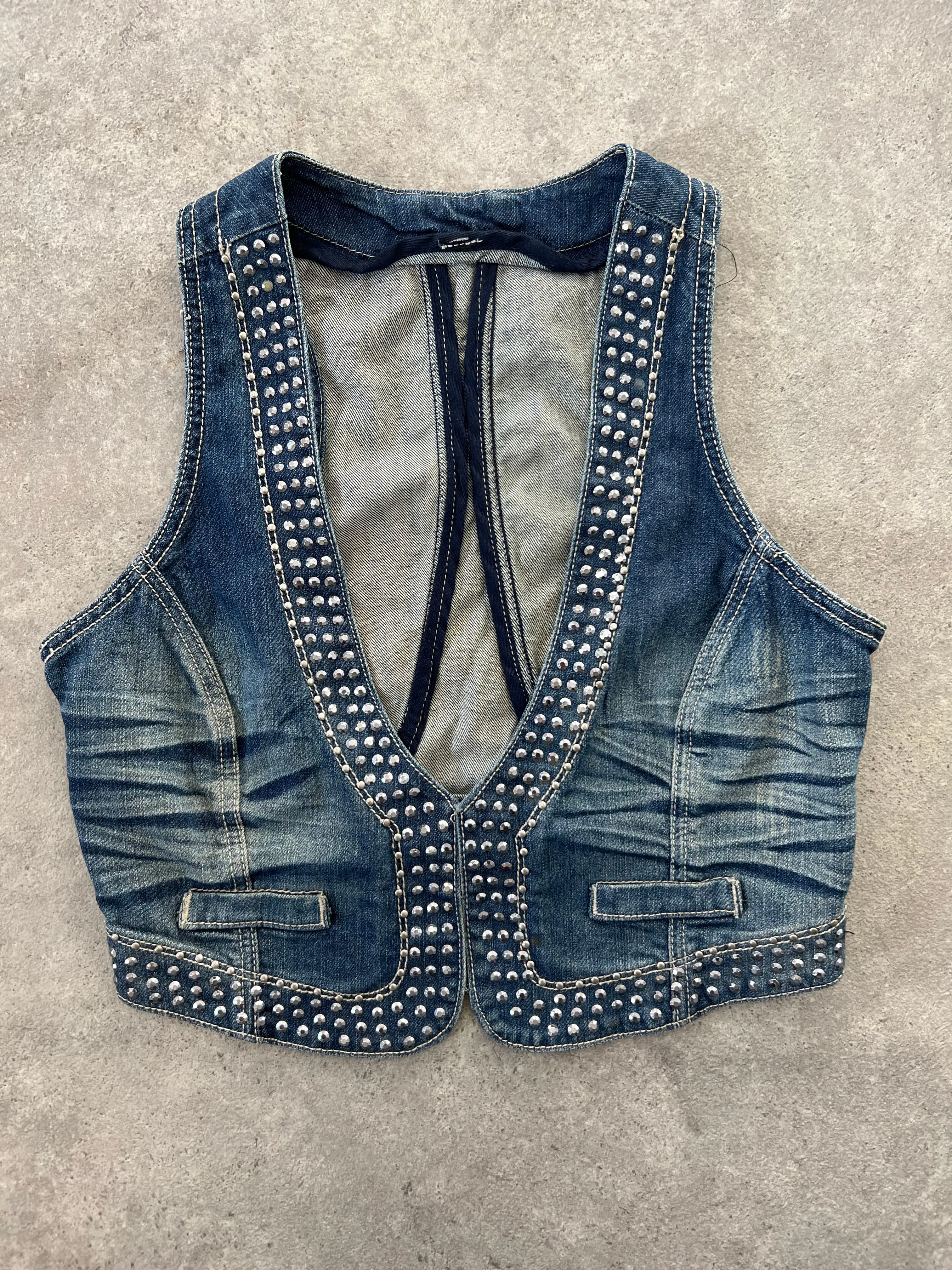 90s diamonte denim waistcoat - Size S/M