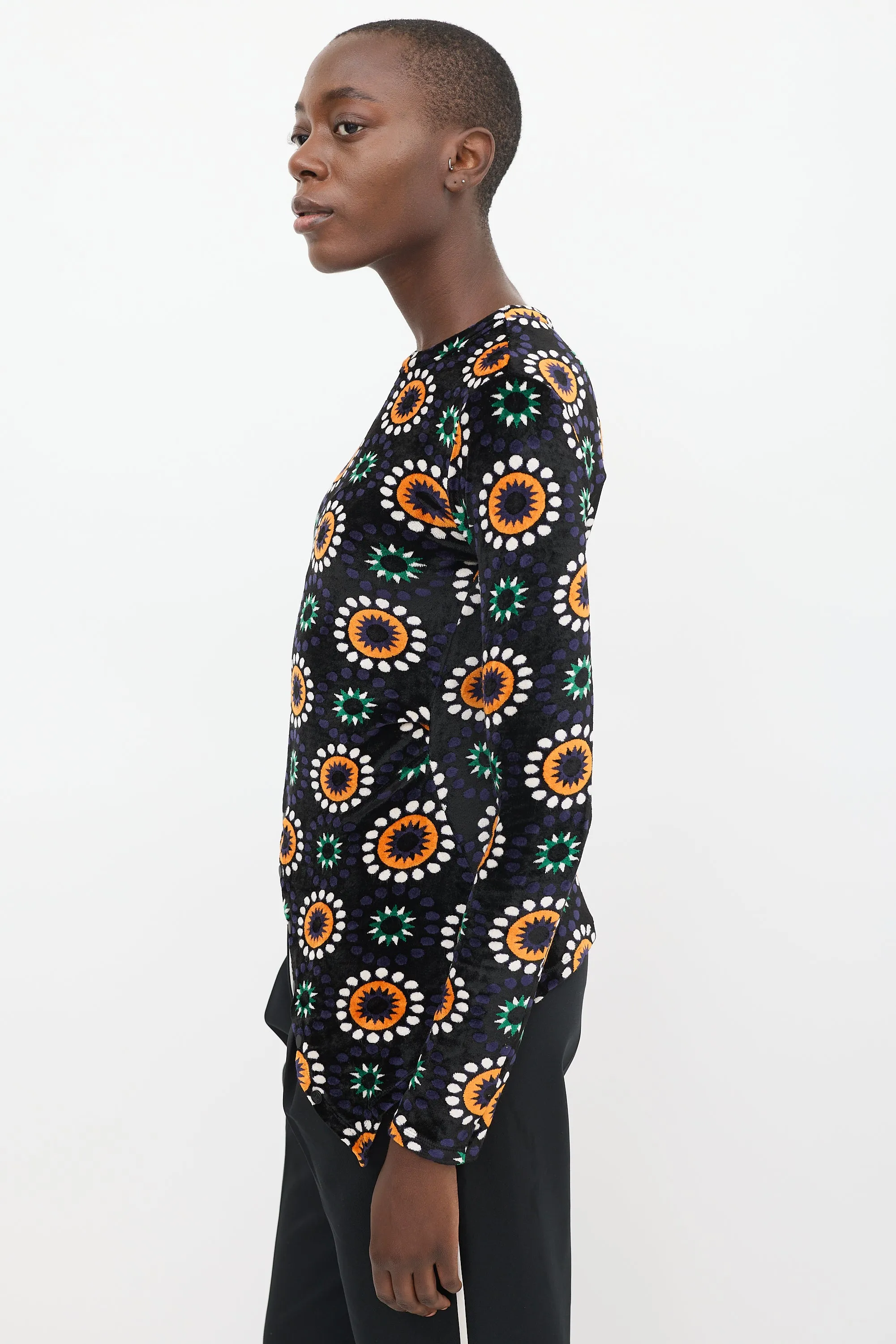 Black & Multicolour Asymmetrical Velour Top