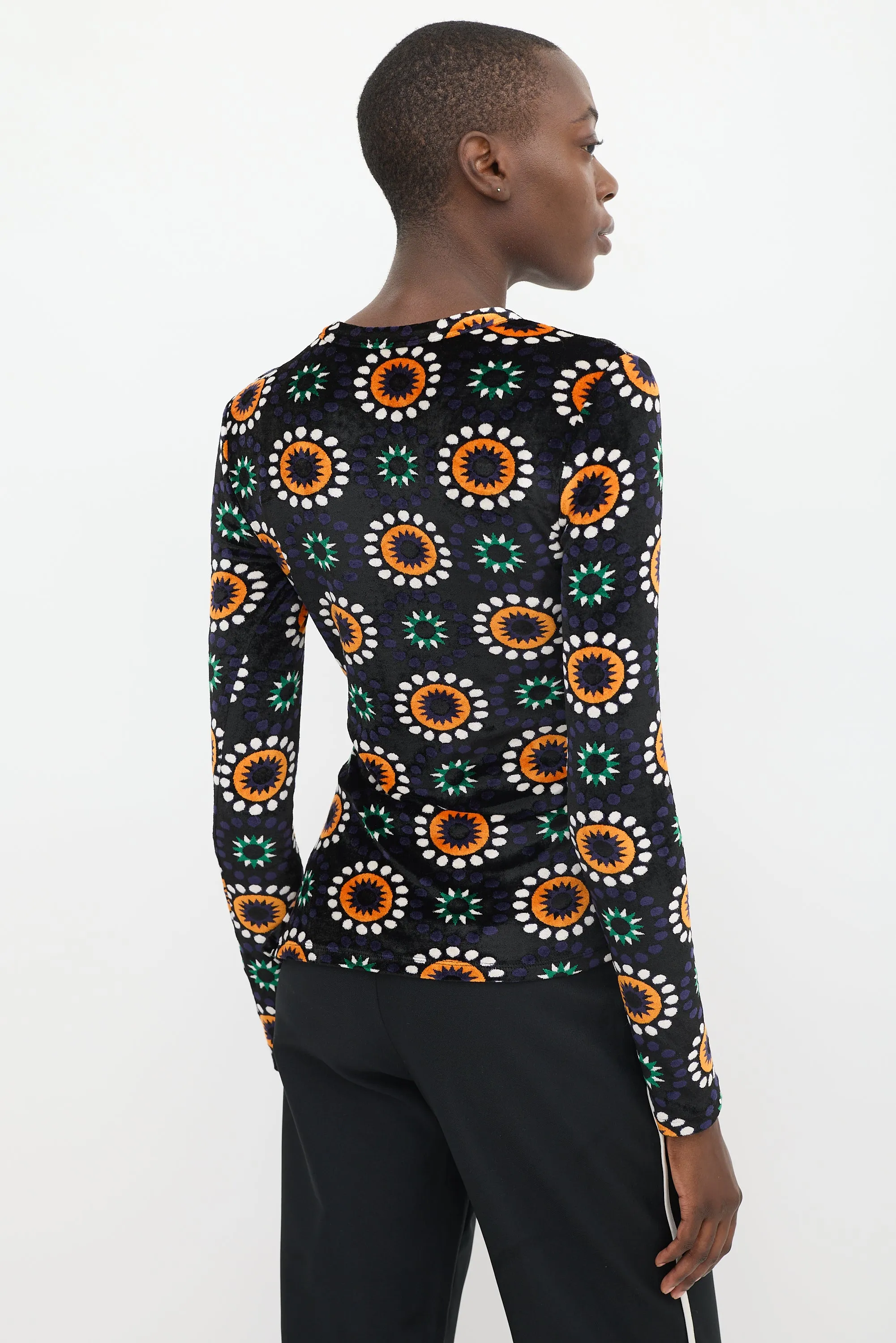 Black & Multicolour Asymmetrical Velour Top