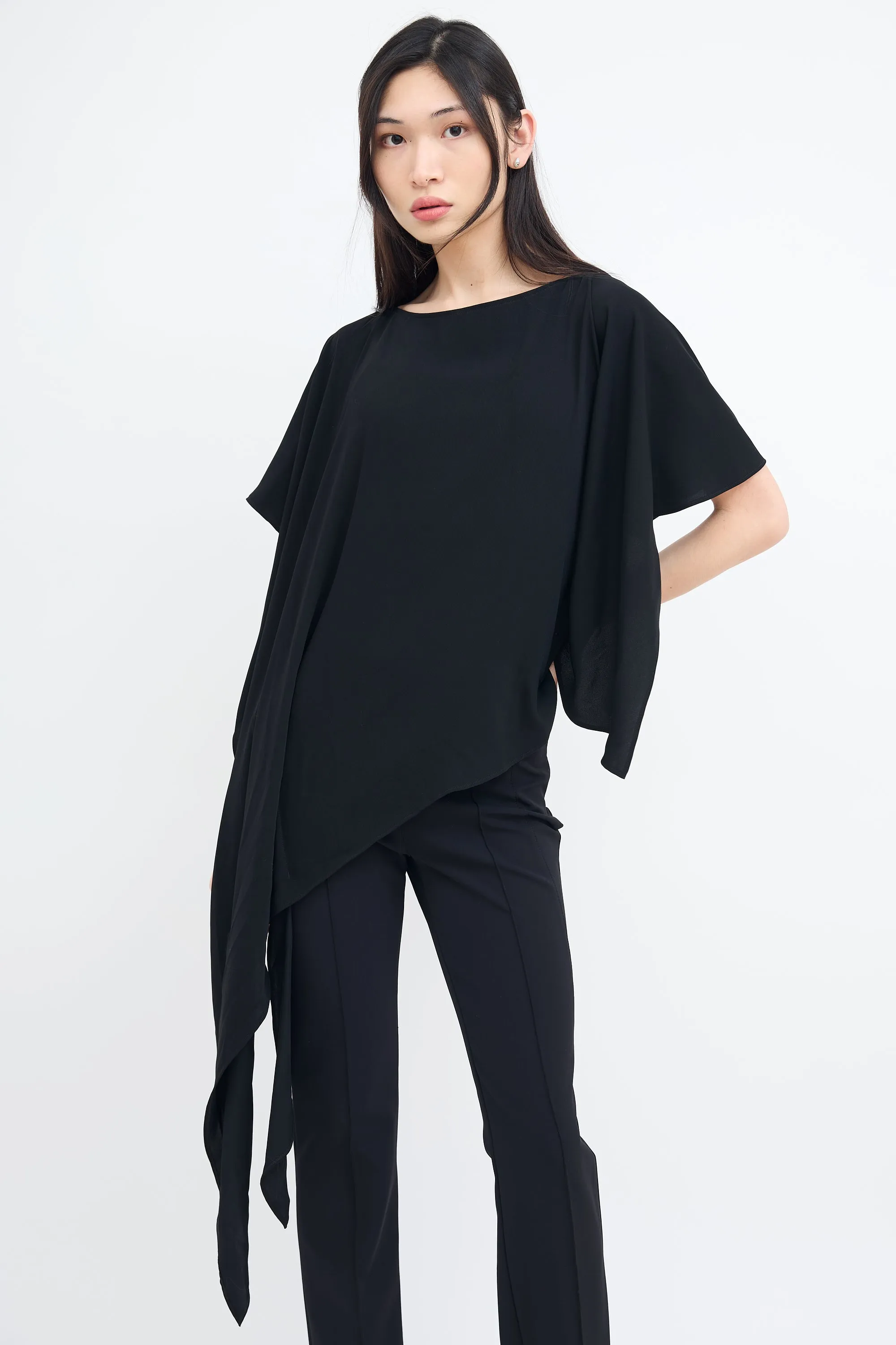 Black Asymmetrical Drape Top