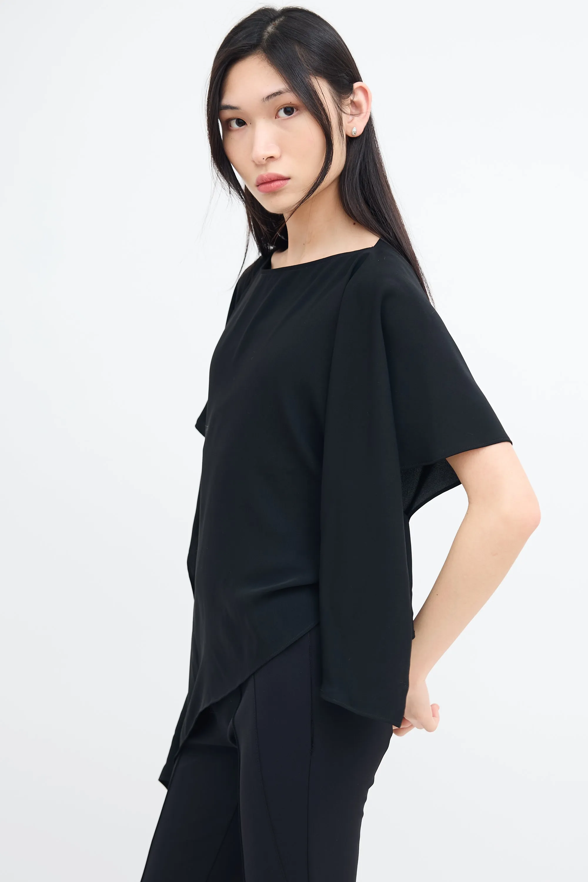 Black Asymmetrical Drape Top