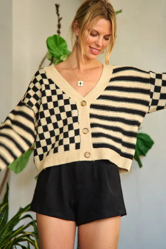 Contrast pattern sweater cardigan - Jade By Jane