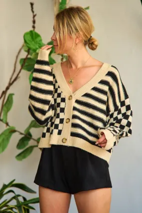 Contrast pattern sweater cardigan - Jade By Jane