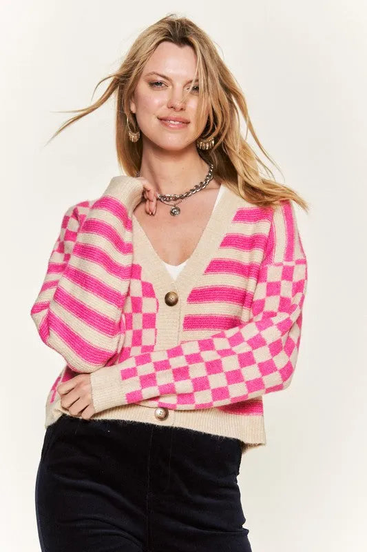 Contrast pattern sweater cardigan - Jade By Jane