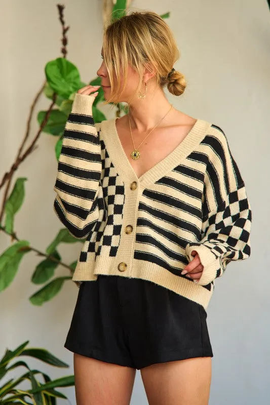 Contrast pattern sweater cardigan - Jade By Jane