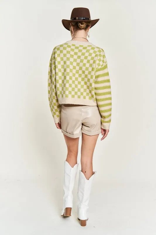 Contrast pattern sweater cardigan - Jade By Jane