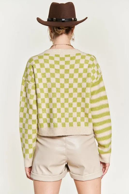 Contrast pattern sweater cardigan - Jade By Jane