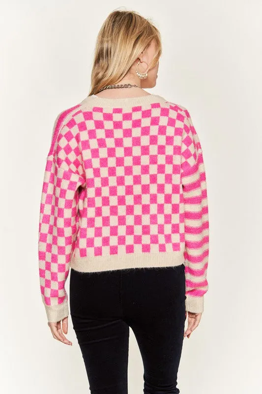 Contrast pattern sweater cardigan - Jade By Jane