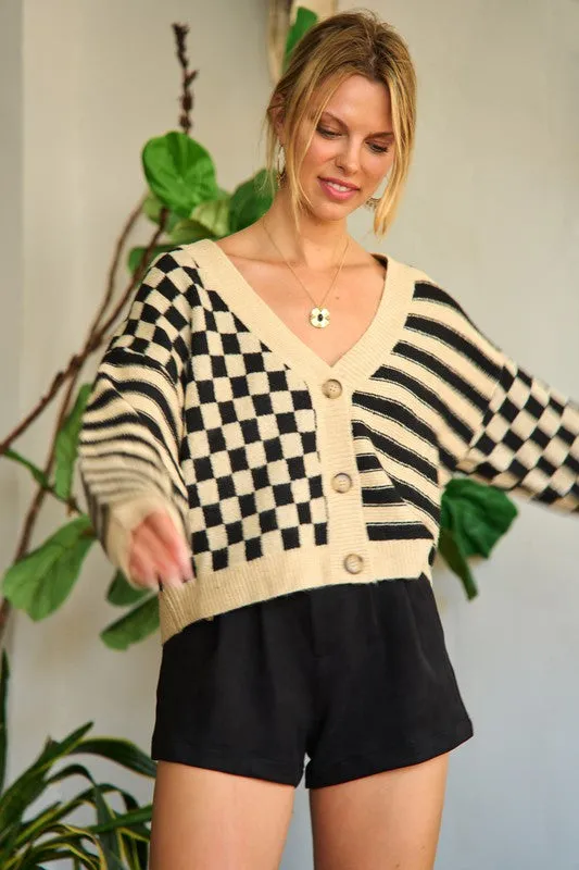 Contrast pattern sweater cardigan - Jade By Jane