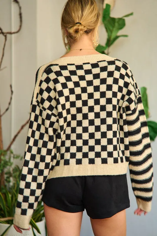 Contrast pattern sweater cardigan - Jade By Jane