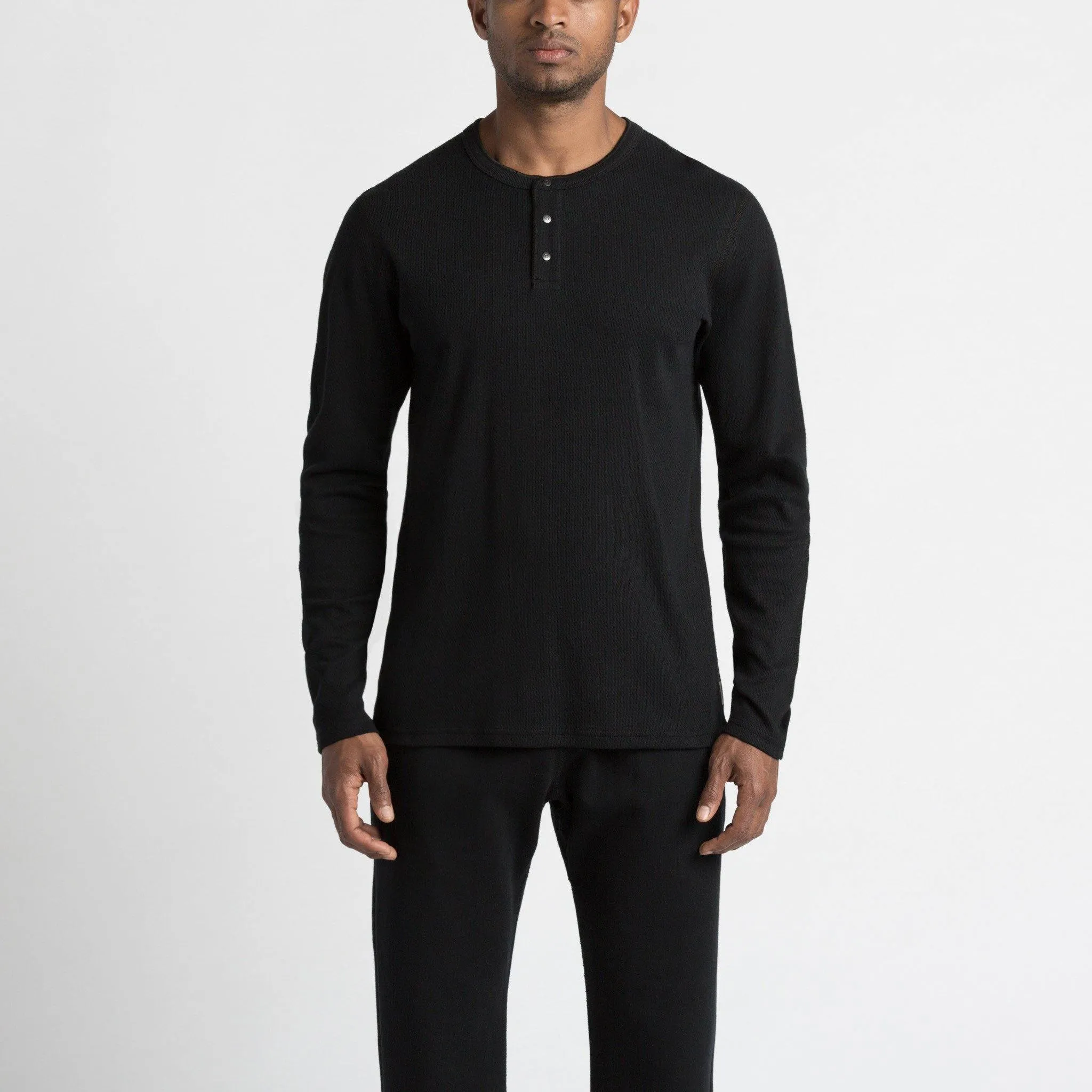 Henley Long Sleeve Mesh Flatback Black