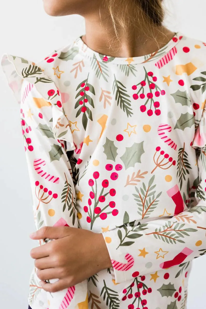 Holly Jolly Christmas Long Sleeve Ruffle Tee