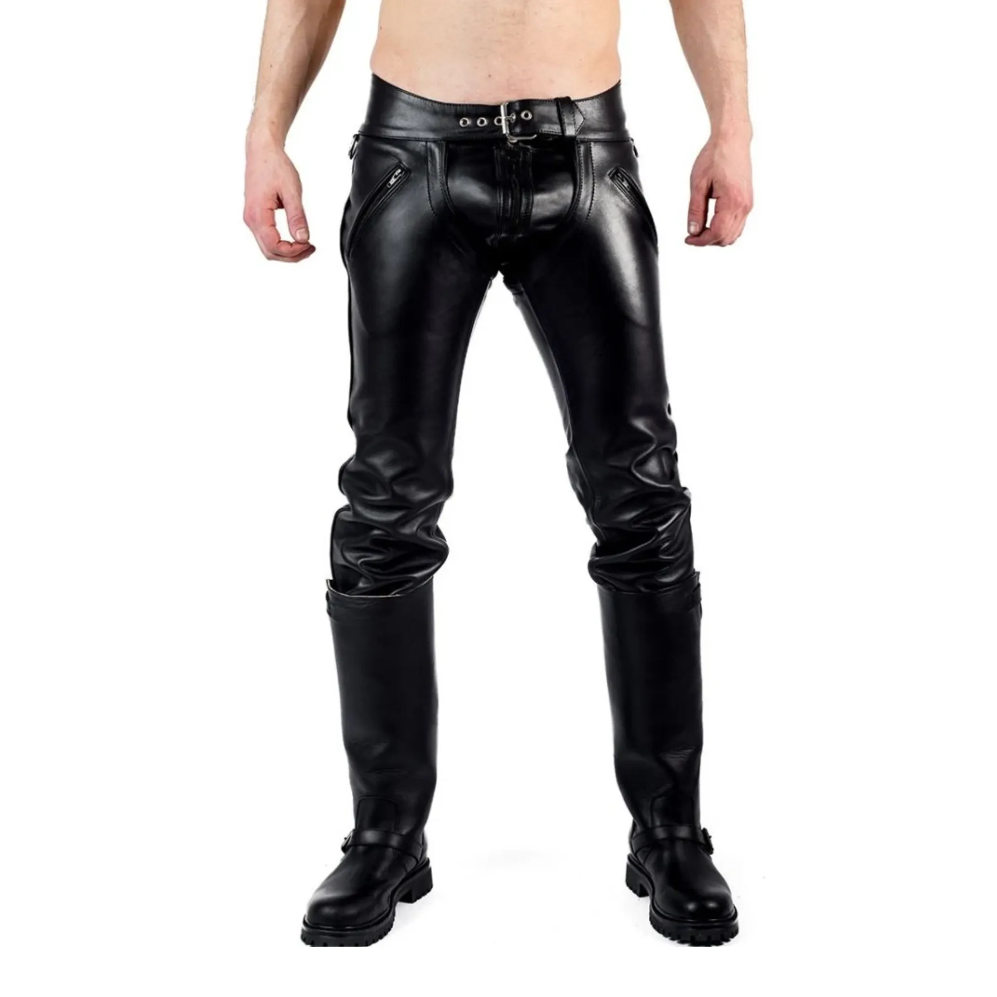 Mens Leather Convertible Pants with Detachable Jockstrap