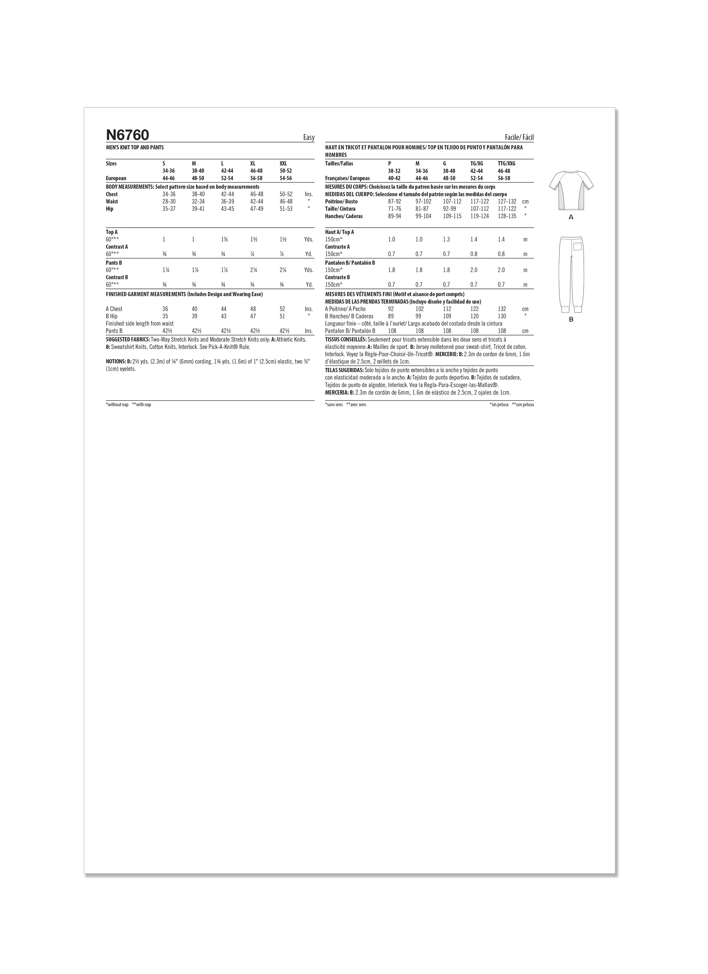 New Look Sewing Pattern N6760 - Men's Knit Top and Pants