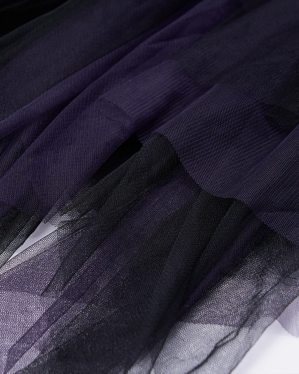 OPQ930 Daily Life Layered Mesh Electropunk Asymmetric Skirt - Black & Purple