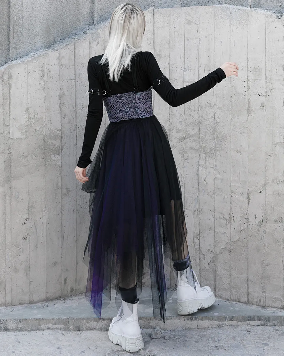 OPQ930 Daily Life Layered Mesh Electropunk Asymmetric Skirt - Black & Purple