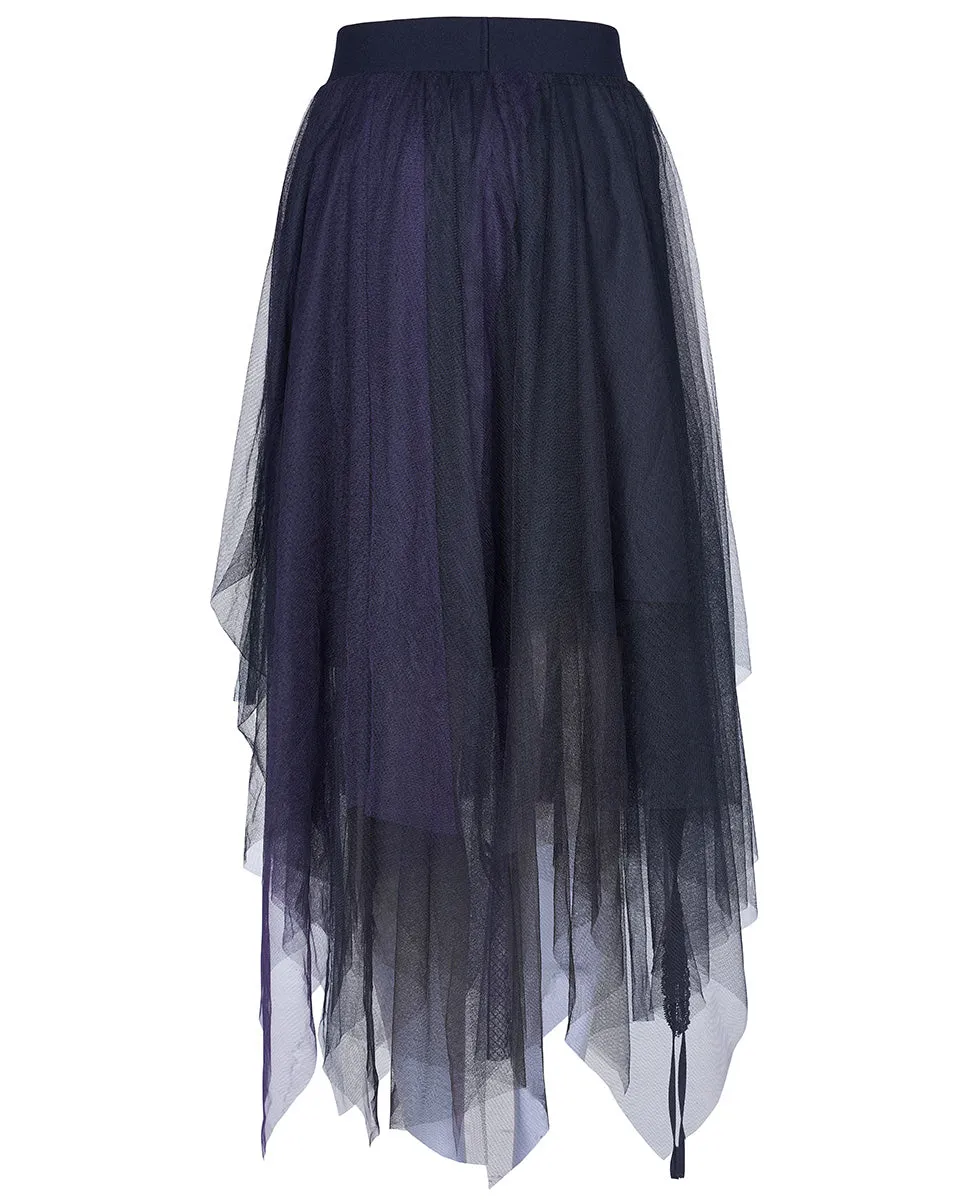 OPQ930 Daily Life Layered Mesh Electropunk Asymmetric Skirt - Black & Purple