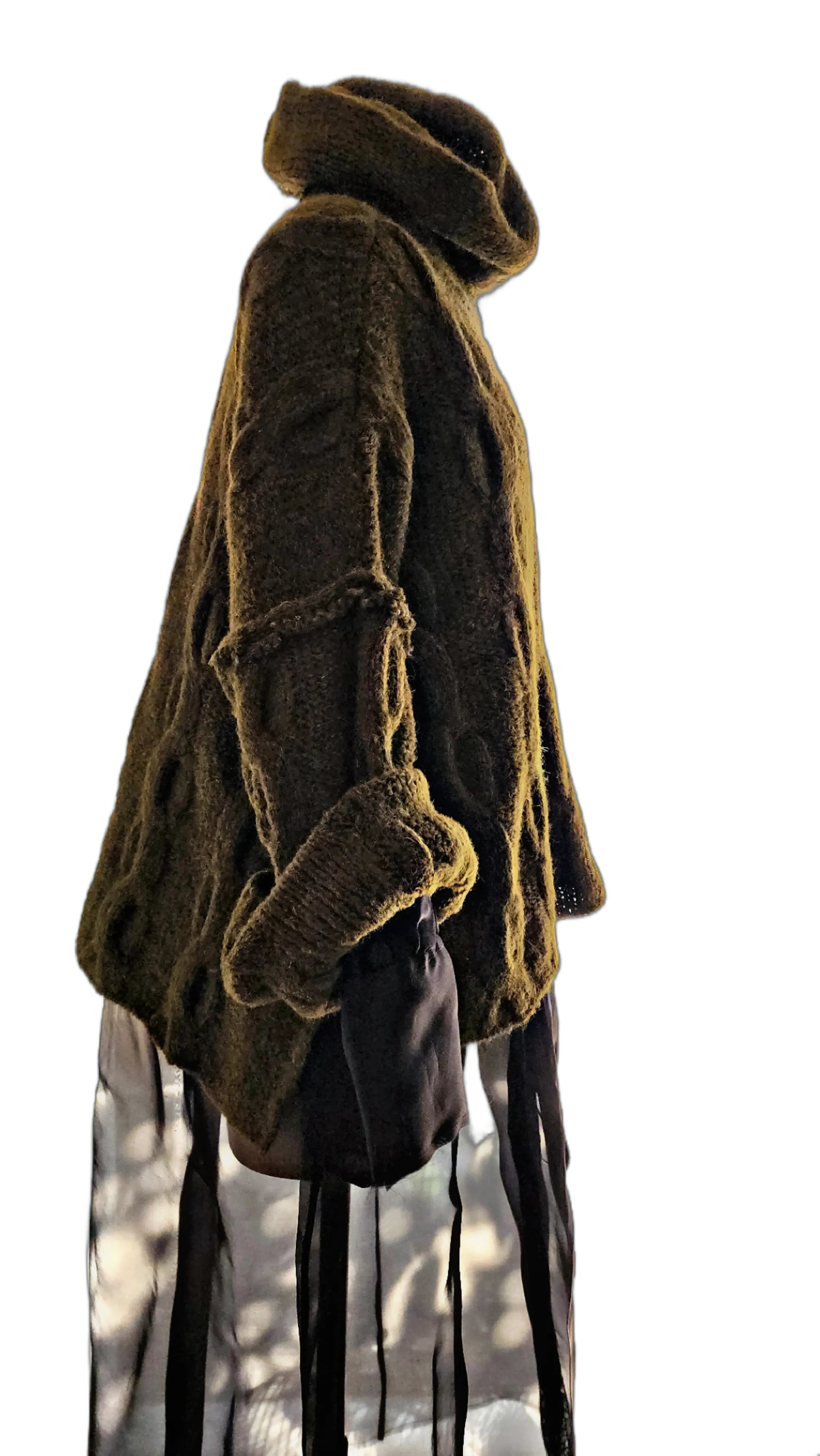 Oversize cable knit funnel neck sweater