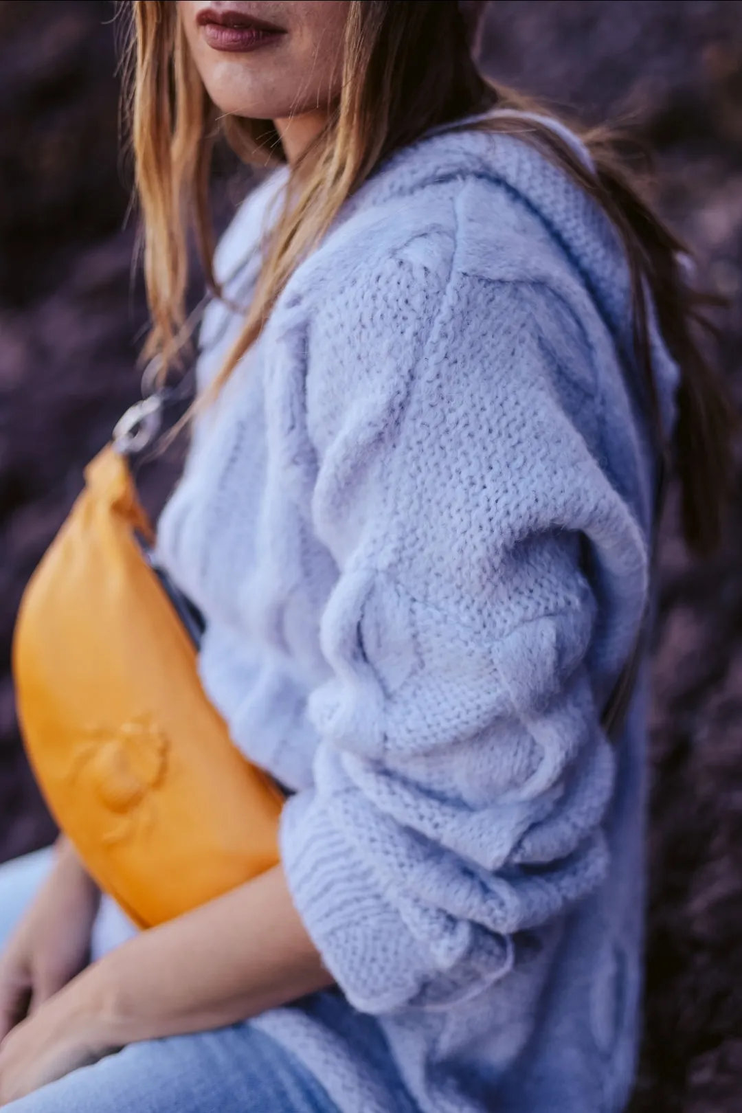 Oversize cable knit funnel neck sweater