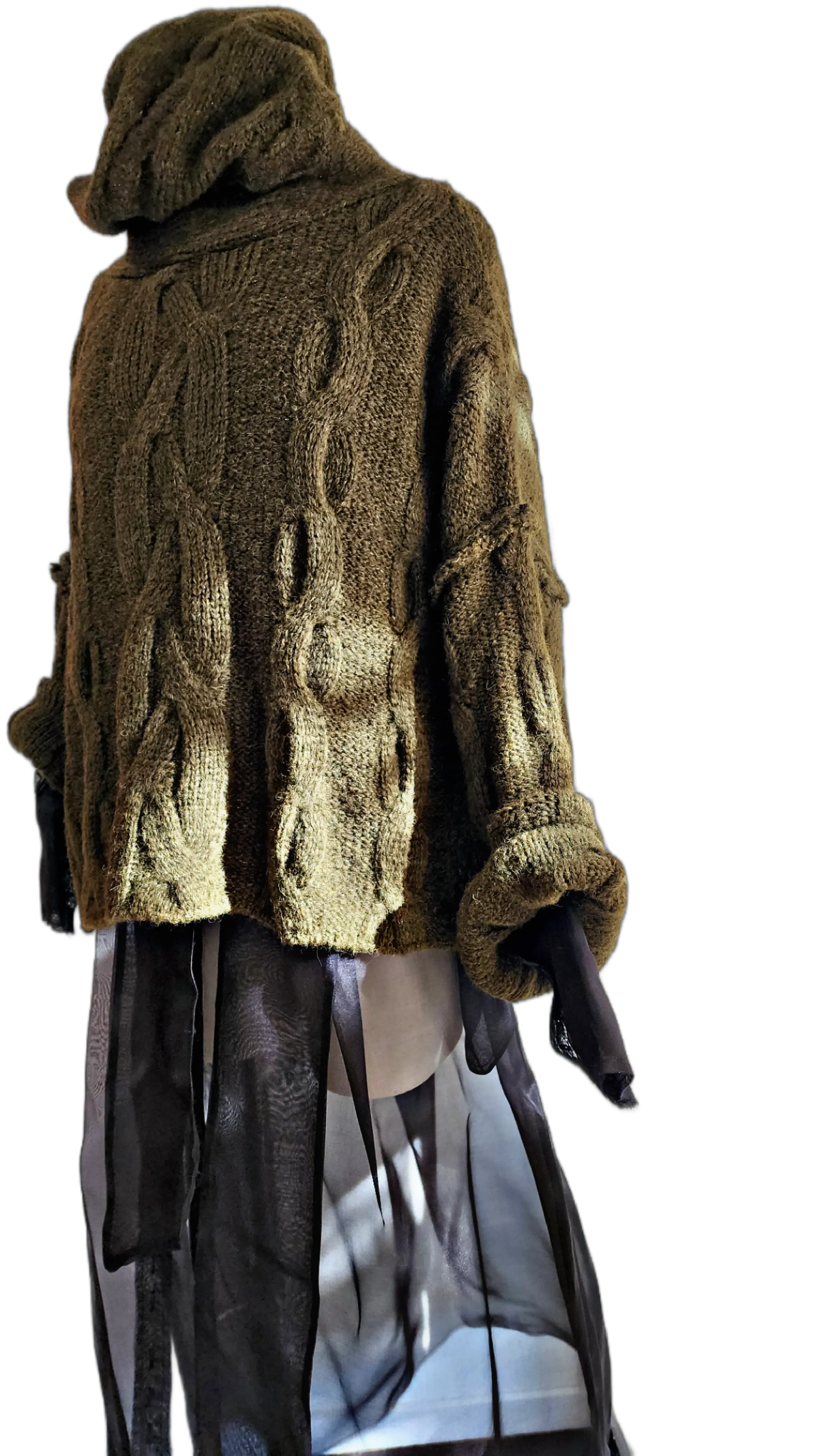 Oversize cable knit funnel neck sweater
